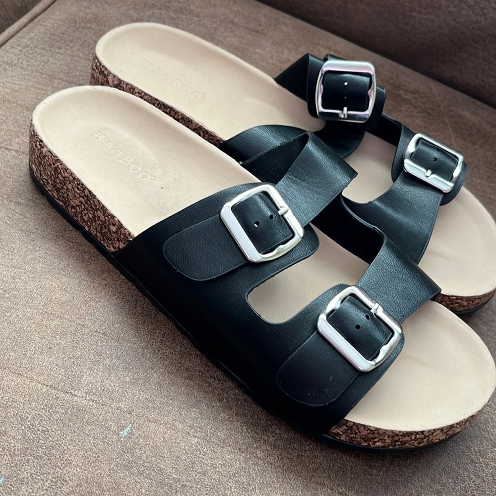 Bamboo Black Sandals Double Buckle size 9